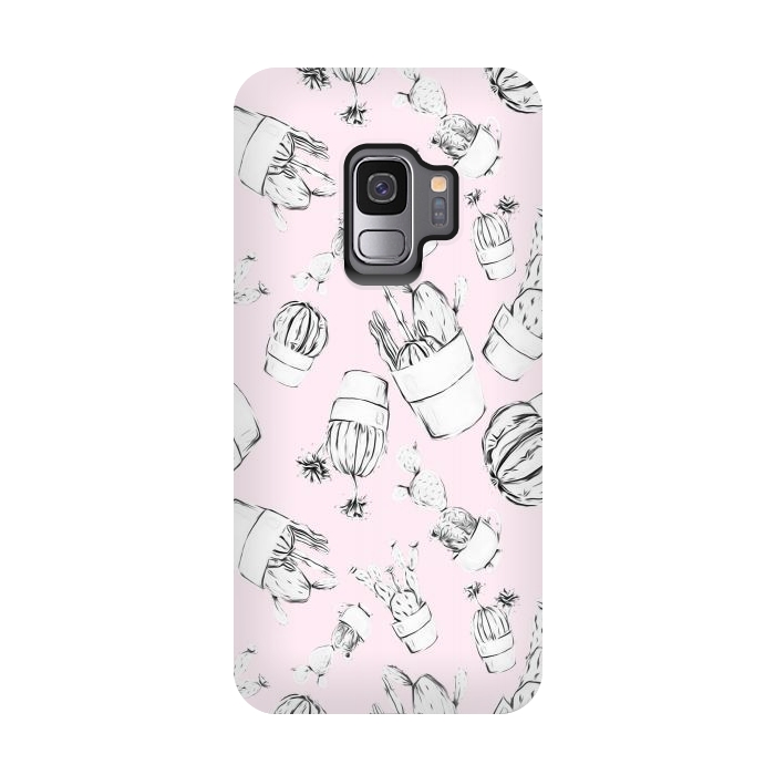 Galaxy S9 StrongFit Black and White Cactus Pink Background by Alemi