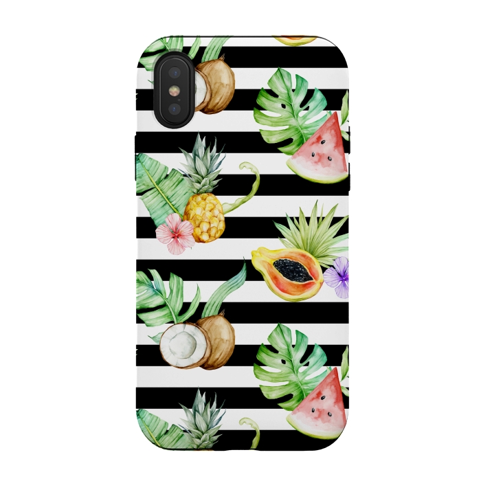 iPhone Xs / X StrongFit Tropical Fruits Stripes by Alemi