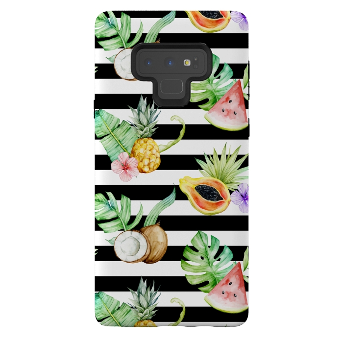 Galaxy Note 9 StrongFit Tropical Fruits Stripes by Alemi