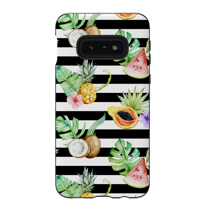 Galaxy S10e StrongFit Tropical Fruits Stripes by Alemi