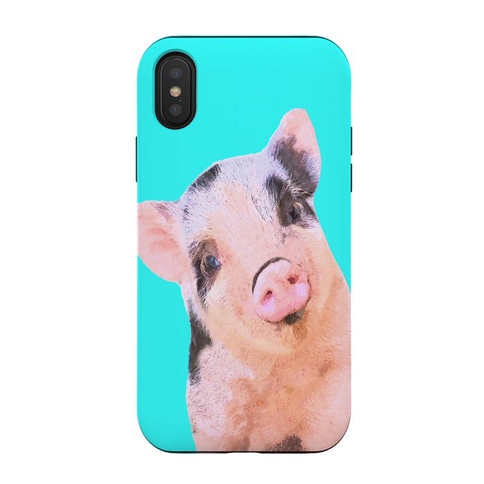 iPhone Xs / X StrongFit Little Pig Turquoise Background by Alemi