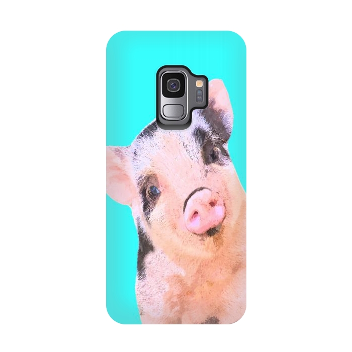 Galaxy S9 StrongFit Little Pig Turquoise Background by Alemi