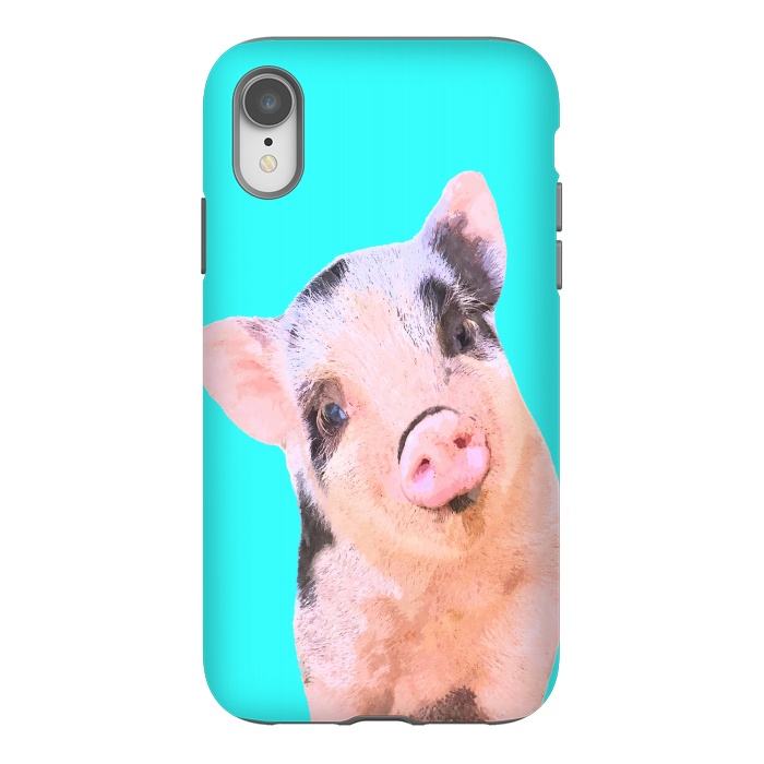 iPhone Xr StrongFit Little Pig Turquoise Background by Alemi