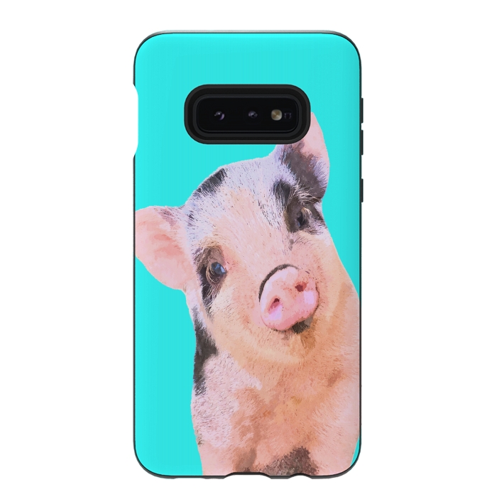Galaxy S10e StrongFit Little Pig Turquoise Background by Alemi