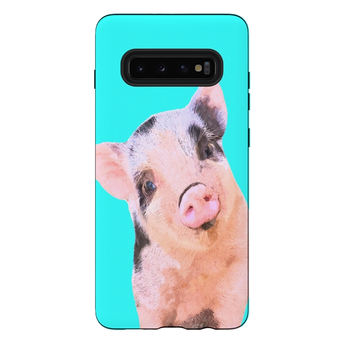 Galaxy S10 plus StrongFit Little Pig Turquoise Background by Alemi