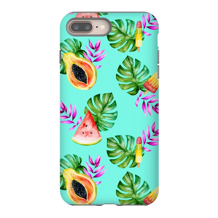 iPhone 7 plus StrongFit Tropical Fruits Ice Lollies Turquoise Background by Alemi