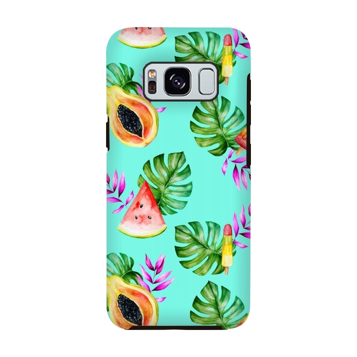 Galaxy S8 StrongFit Tropical Fruits Ice Lollies Turquoise Background by Alemi
