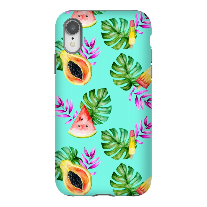 iPhone Xr StrongFit Tropical Fruits Ice Lollies Turquoise Background by Alemi