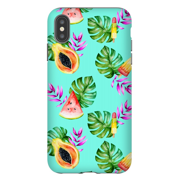 iPhone Xs Max StrongFit Tropical Fruits Ice Lollies Turquoise Background by Alemi