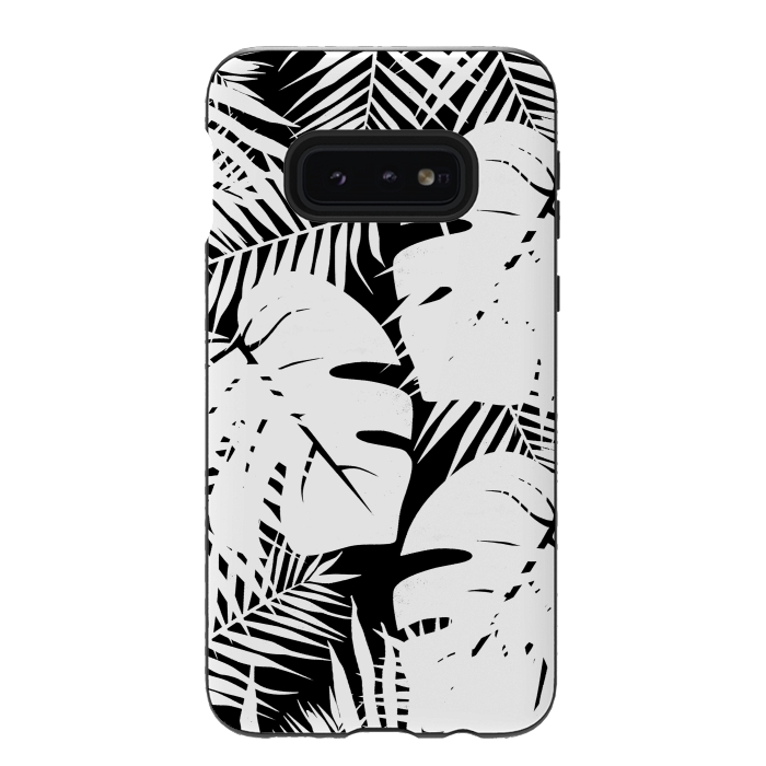 Galaxy S10e StrongFit White palm and ficus tropical leaves by Oana 