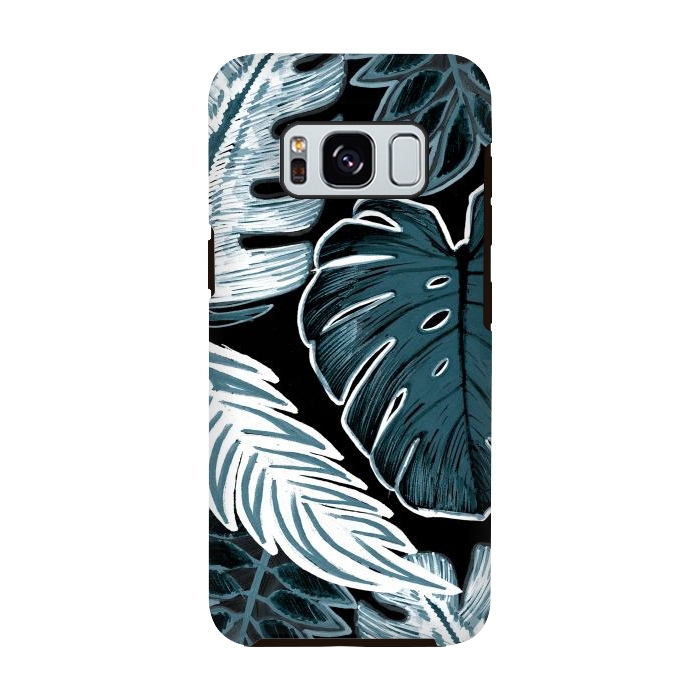 Galaxy S8 StrongFit Green white tropical leaves hand sketch by Oana 