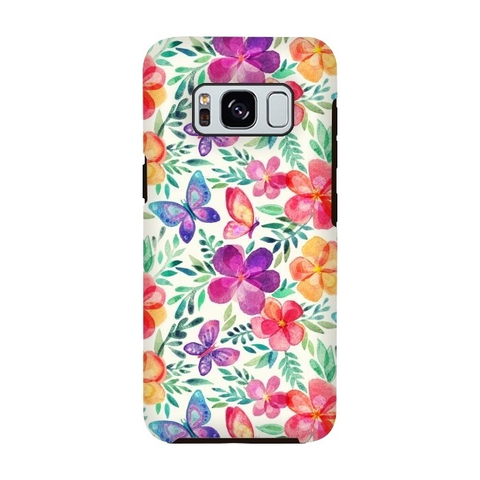 Galaxy S8 StrongFit Summer Blooms & Butterflies on Cream by Micklyn Le Feuvre