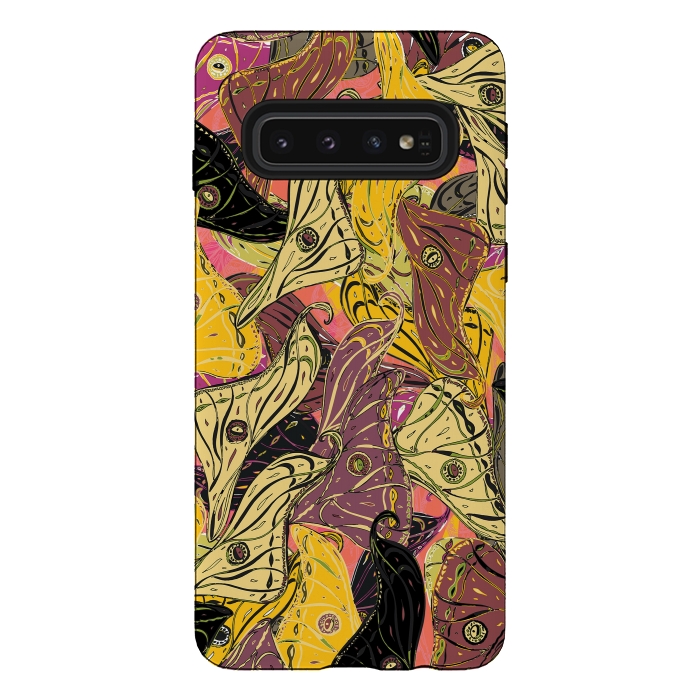 Galaxy S10 StrongFit Boho Butterfly Wings - Yellow & Black by Lotti Brown