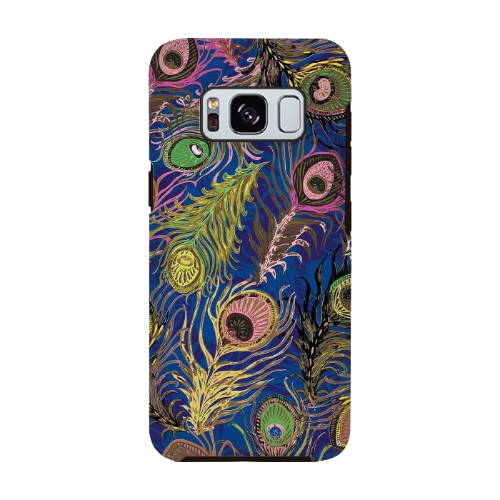 Galaxy S8 StrongFit Peacock Feathers in Bold Blue by Lotti Brown