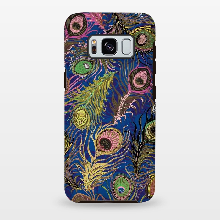 Galaxy S8 plus StrongFit Peacock Feathers in Bold Blue by Lotti Brown