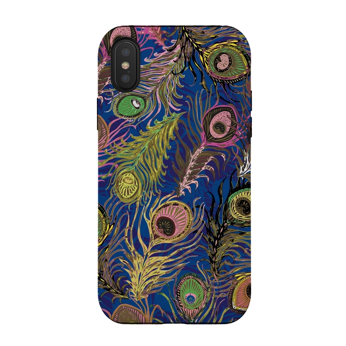 iPhone Xs / X StrongFit Peacock Feathers in Bold Blue by Lotti Brown