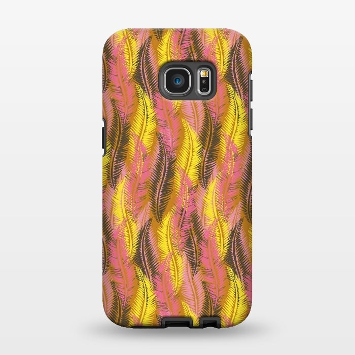 Galaxy S7 EDGE StrongFit Feather Stripe in Pink and Yellow by Lotti Brown