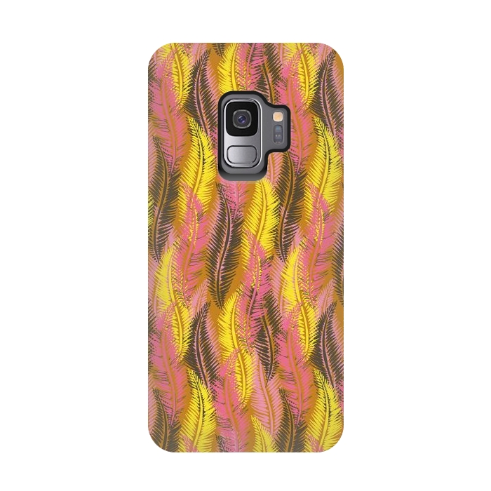 Galaxy S9 StrongFit Feather Stripe in Pink and Yellow by Lotti Brown