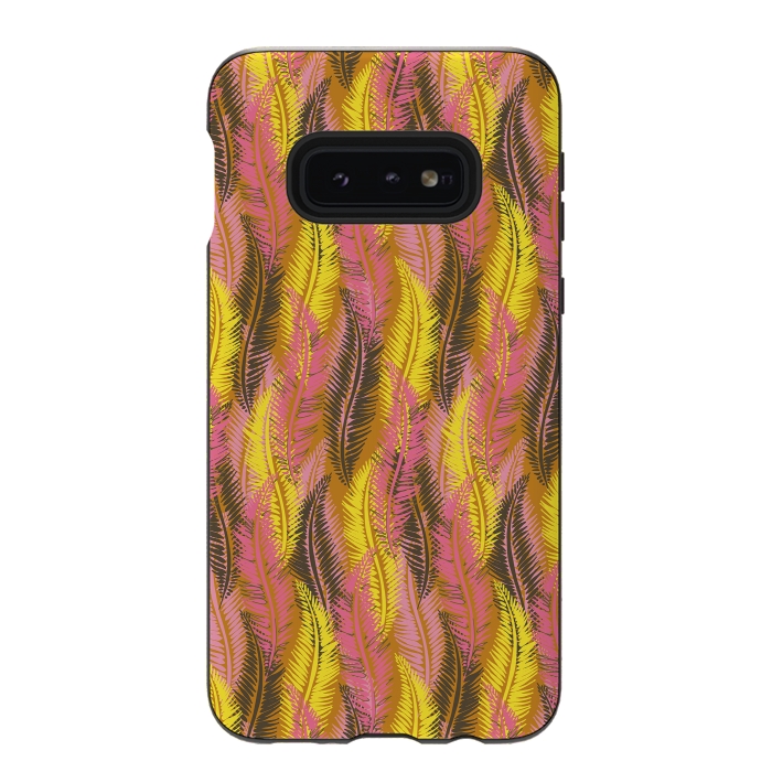 Galaxy S10e StrongFit Feather Stripe in Pink and Yellow by Lotti Brown