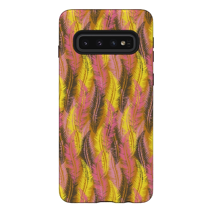 Galaxy S10 StrongFit Feather Stripe in Pink and Yellow by Lotti Brown