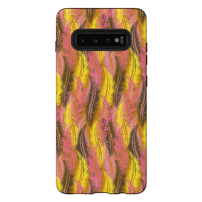 Galaxy S10 plus StrongFit Feather Stripe in Pink and Yellow by Lotti Brown