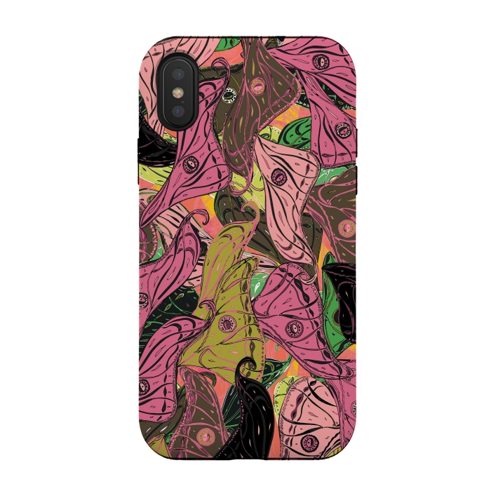 iPhone Xs / X StrongFit Boho Butterfly Wings in Pink & Green by Lotti Brown