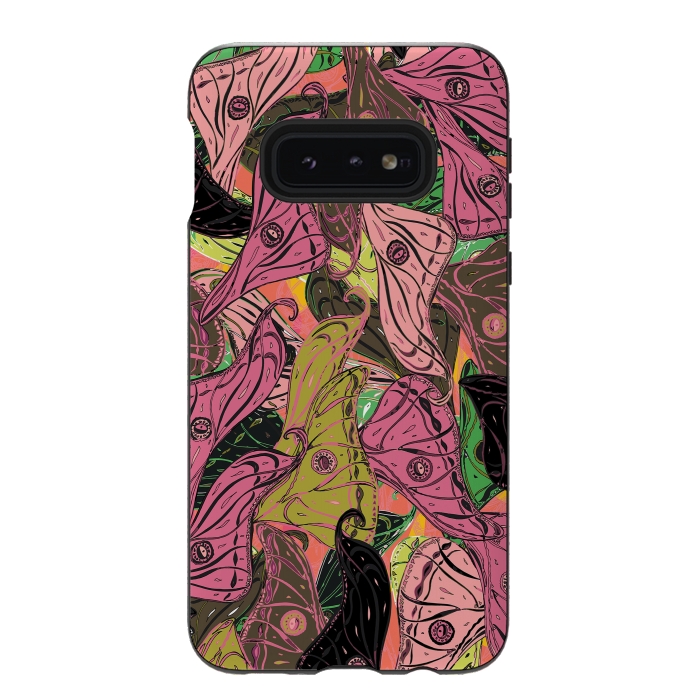 Galaxy S10e StrongFit Boho Butterfly Wings in Pink & Green by Lotti Brown