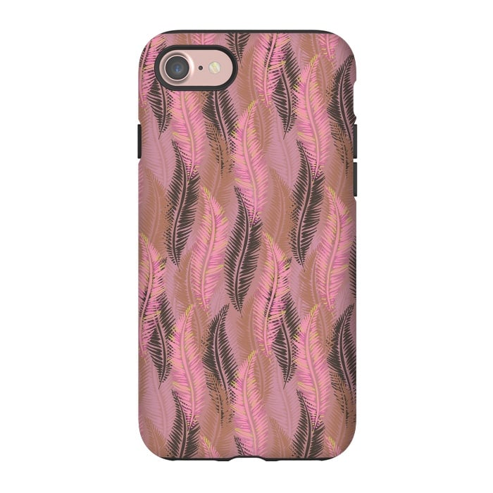 iPhone 7 StrongFit Feather Stripe in Coral and Soft Pink by Lotti Brown