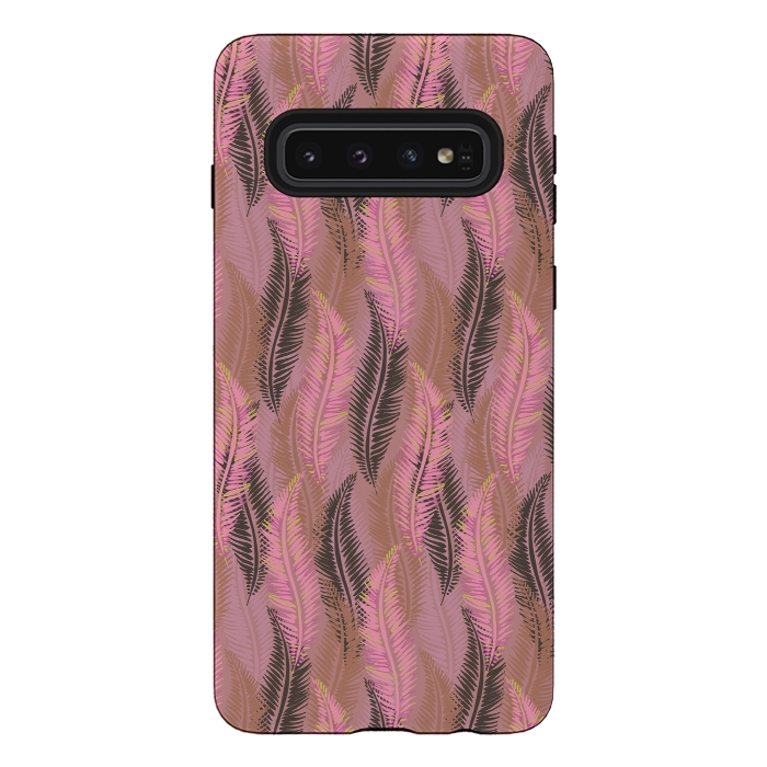 Galaxy S10 StrongFit Feather Stripe in Coral and Soft Pink by Lotti Brown