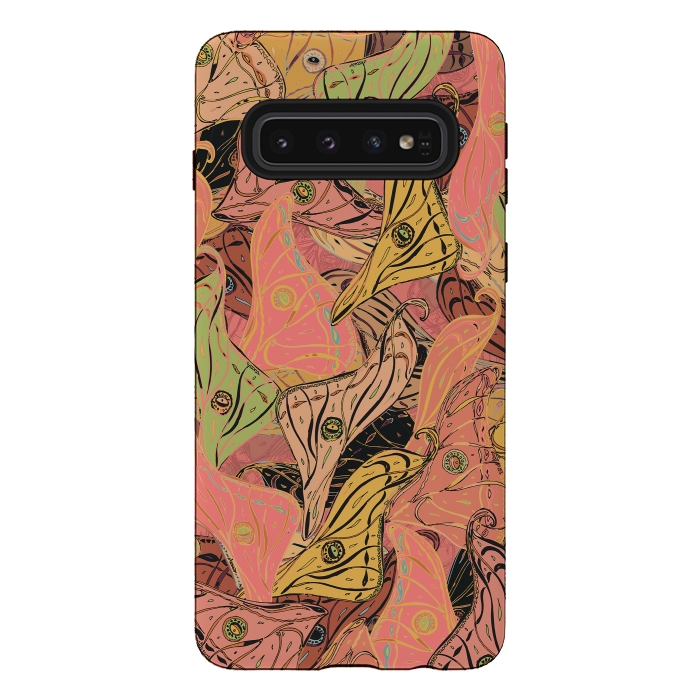 Galaxy S10 StrongFit Boho Butterfly Wings in Coral and Yellow by Lotti Brown