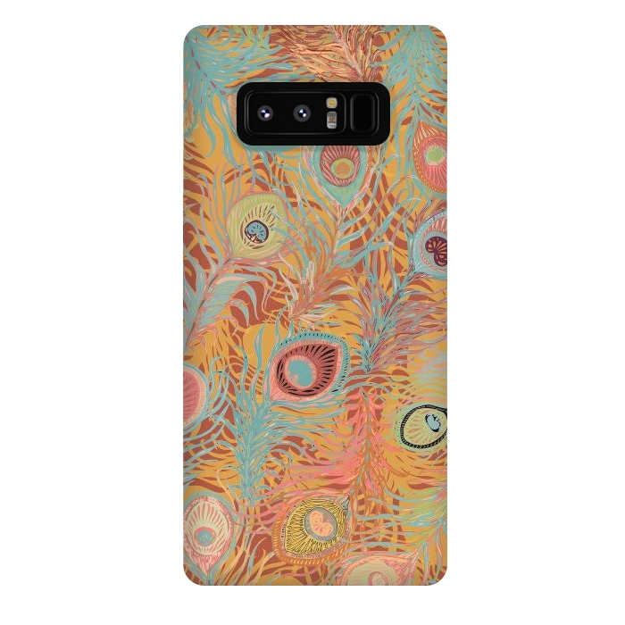 Galaxy Note 8 StrongFit Peacock Feathers - Soft Coral by Lotti Brown