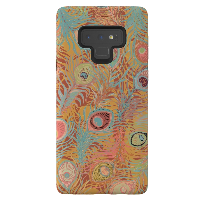 Galaxy Note 9 StrongFit Peacock Feathers - Soft Coral by Lotti Brown