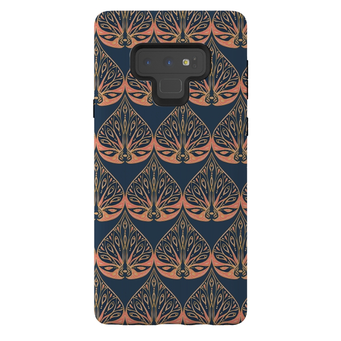 Galaxy Note 9 StrongFit Art Deco - Blue & Coral by Lotti Brown