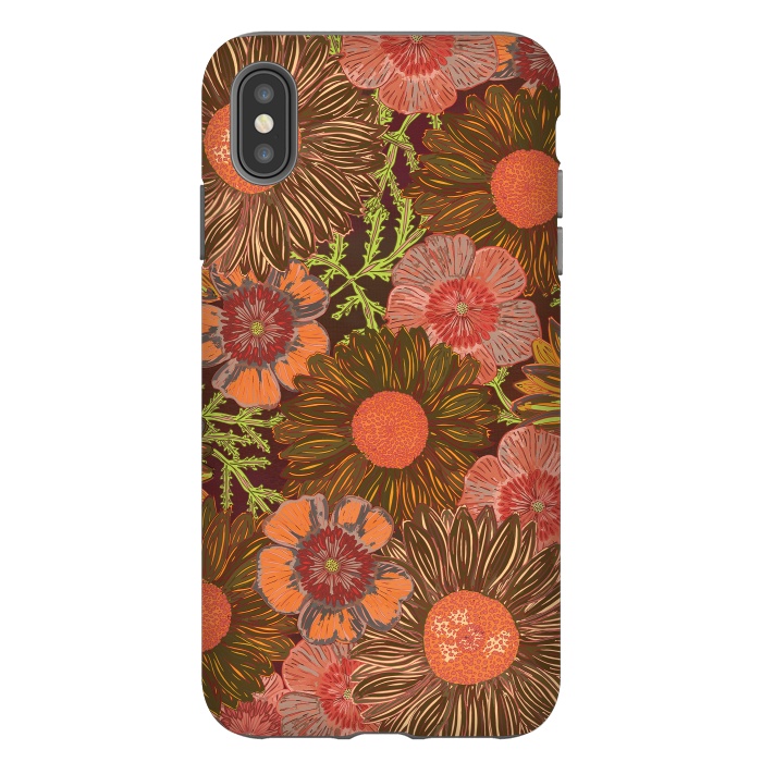 iPhone Xs Max StrongFit Retro Dark Daisies by Lotti Brown