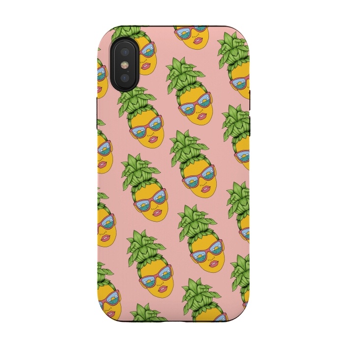 iPhone Xs / X StrongFit Pineapple Girl Pattern Pink by Coffee Man