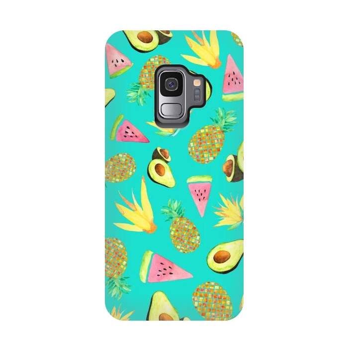 Galaxy S9 StrongFit Tropical Fruit Salad Aqua  by Amaya Brydon