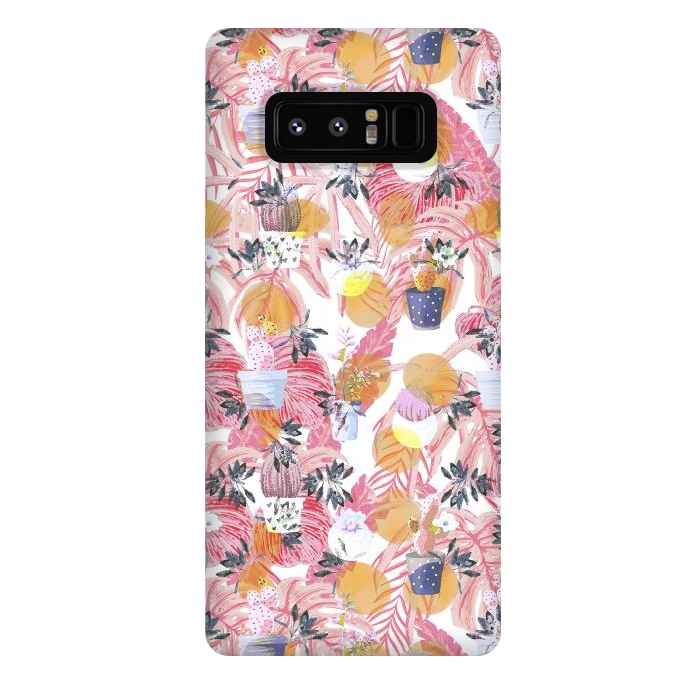 Galaxy Note 8 StrongFit Cactus pots and pink tropical leaves pattern by Oana 