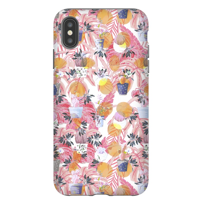 iPhone Xs Max StrongFit Cactus pots and pink tropical leaves pattern by Oana 