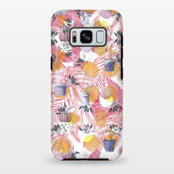 Galaxy S8 plus StrongFit Cute cacti pots and pink tropical foliage by Oana 