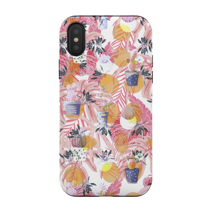 iPhone Xs / X StrongFit Cute cacti pots and pink tropical foliage by Oana 