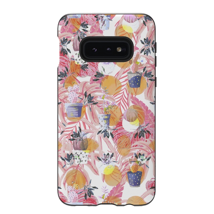 Galaxy S10e StrongFit Cute cacti pots and pink tropical foliage by Oana 