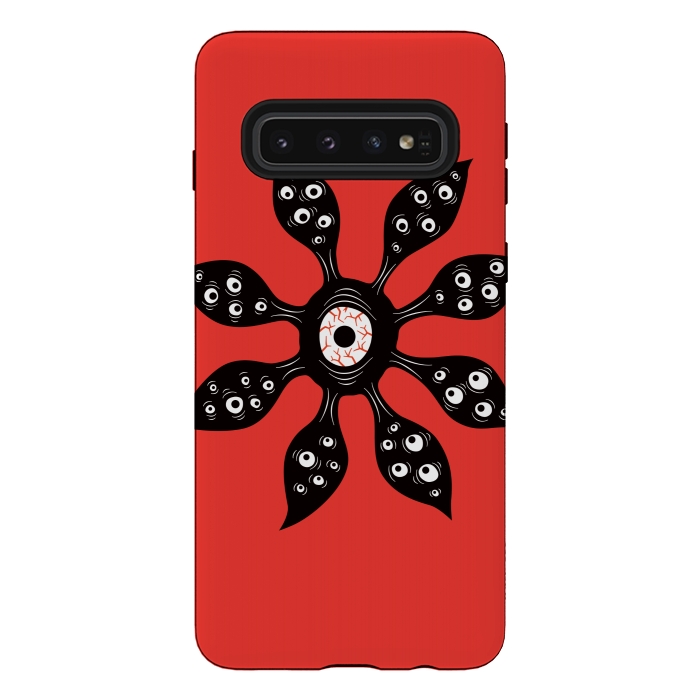 Galaxy S10 StrongFit Creepy Witchy Eye Monster On Red by Boriana Giormova