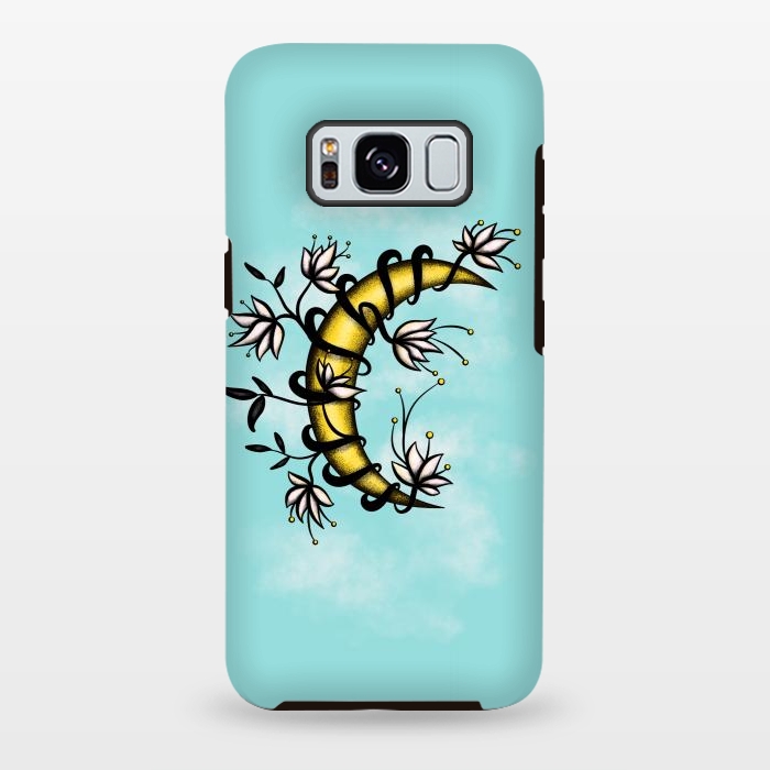 Galaxy S8 plus StrongFit Crescent Moon Wrapped In Flowers Tattoo Style by Boriana Giormova