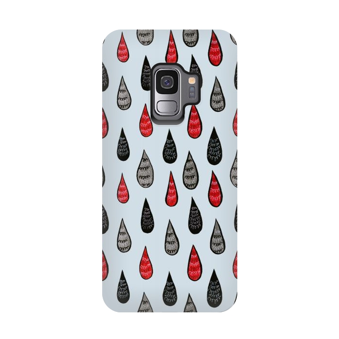 Galaxy S9 StrongFit Weird Rain Drops Ink Pattern In Red Black Grey by Boriana Giormova