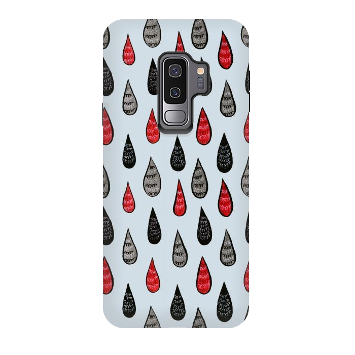 Galaxy S9 plus StrongFit Weird Rain Drops Ink Pattern In Red Black Grey by Boriana Giormova