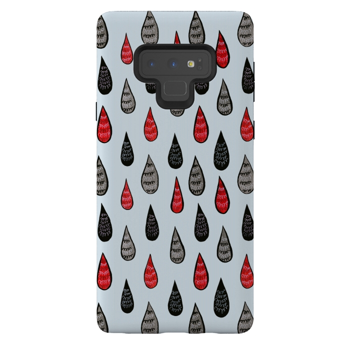 Galaxy Note 9 StrongFit Weird Rain Drops Ink Pattern In Red Black Grey by Boriana Giormova