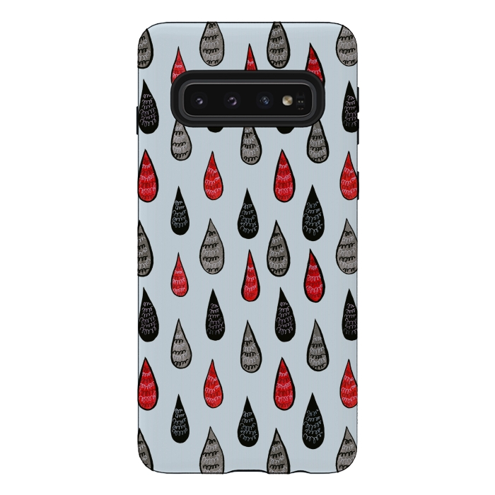 Galaxy S10 StrongFit Weird Rain Drops Ink Pattern In Red Black Grey by Boriana Giormova