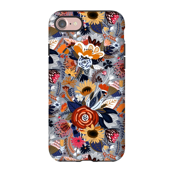 iPhone 7 StrongFit Popping Floral - Orange and Navy  by Tigatiga