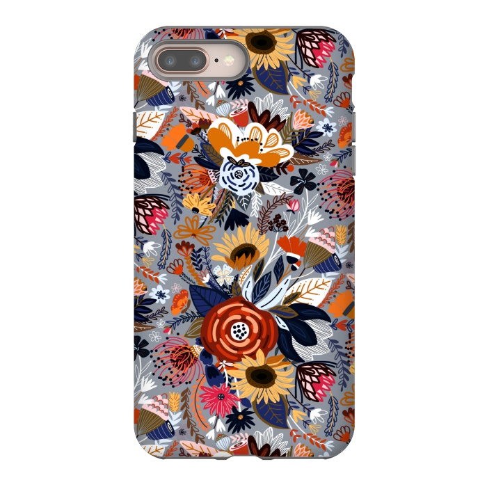 iPhone 7 plus StrongFit Popping Floral - Orange and Navy  by Tigatiga