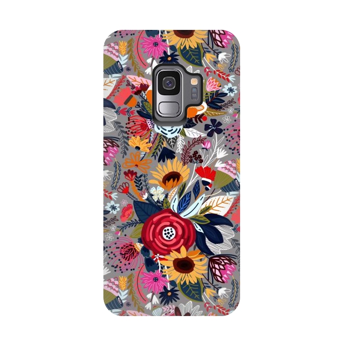 Galaxy S9 StrongFit Popping Floral - Pink  by Tigatiga
